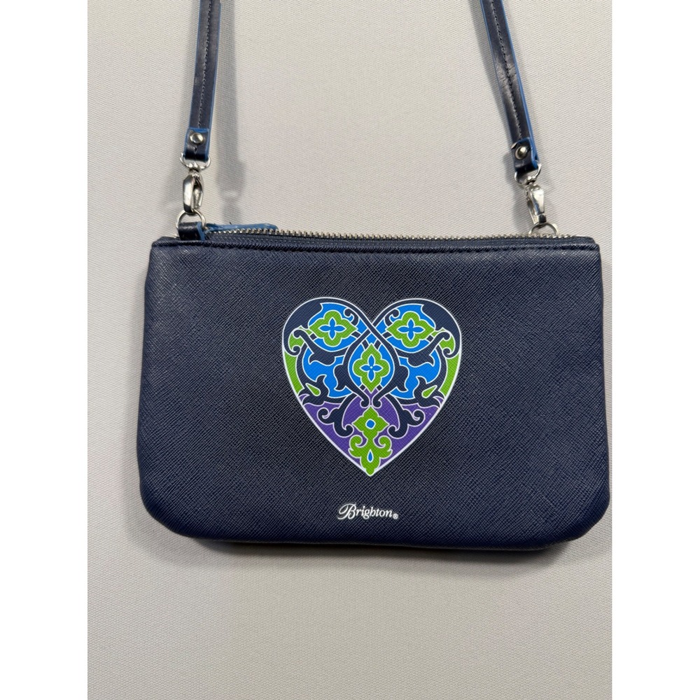 Brighton Navy Blue Saffiano Leather Heart Crossbody Bag Pouch